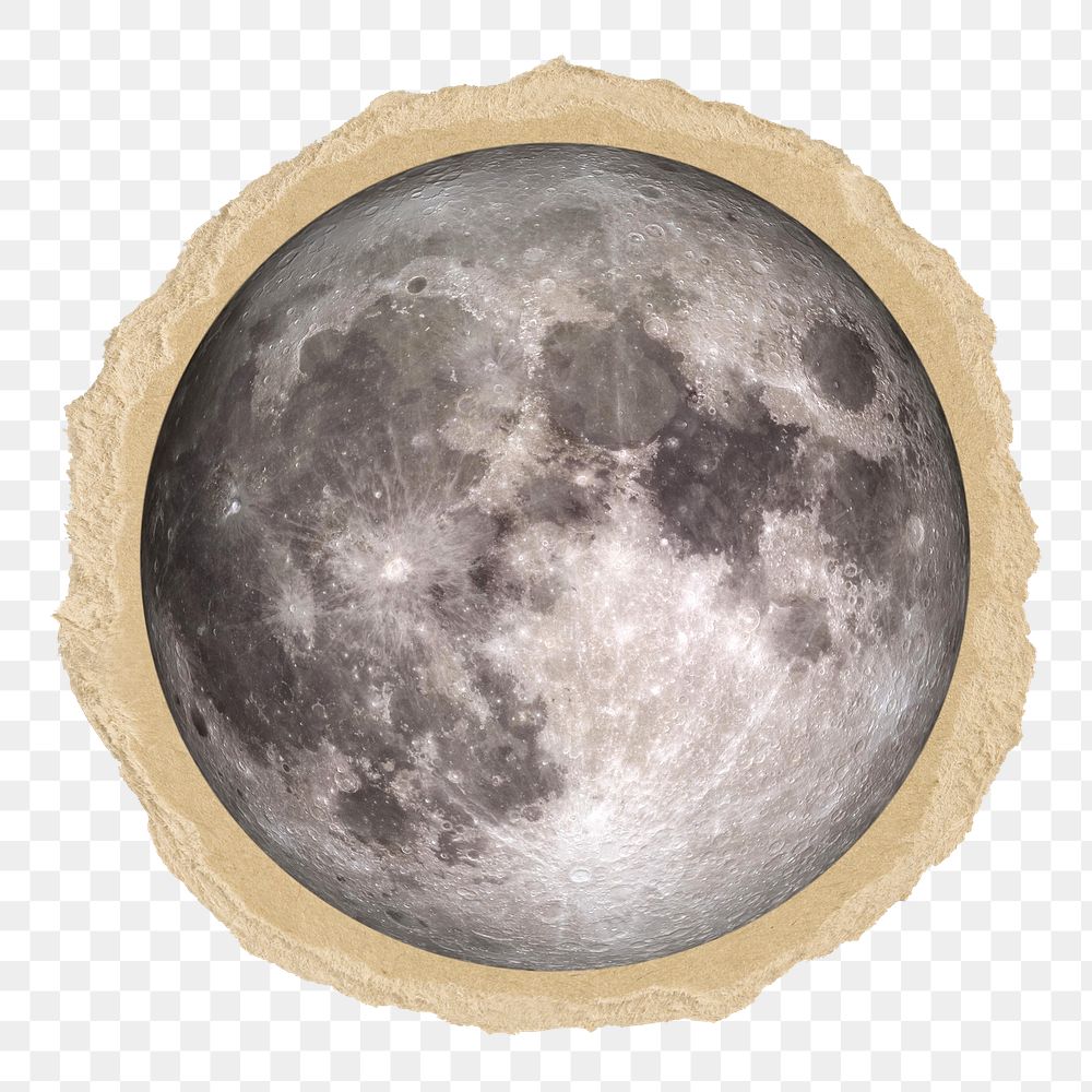 Aesthetic moon png sticker, ripped paper, transparent background
