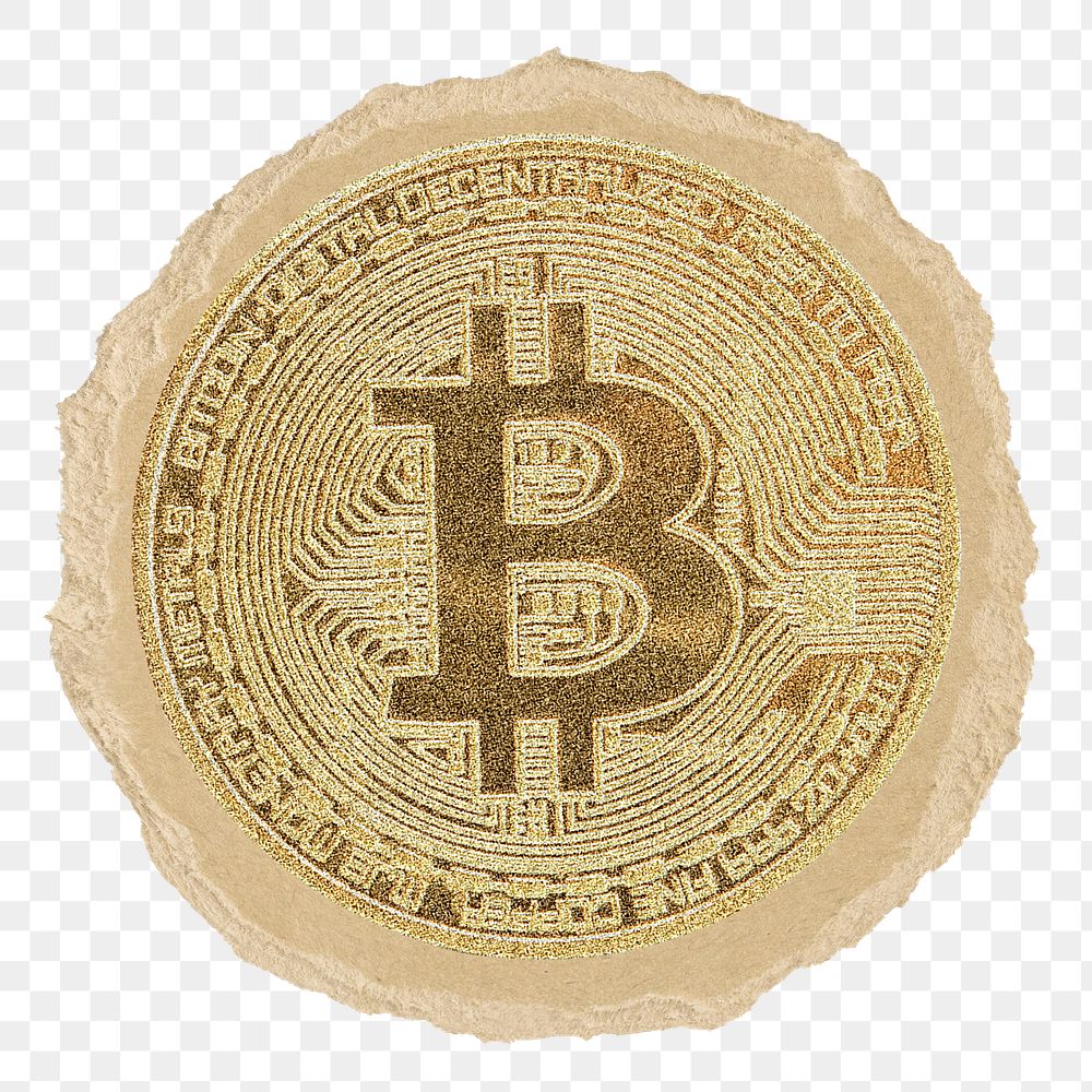 Bitcoin cryptocurrency png sticker, ripped paper, transparent background