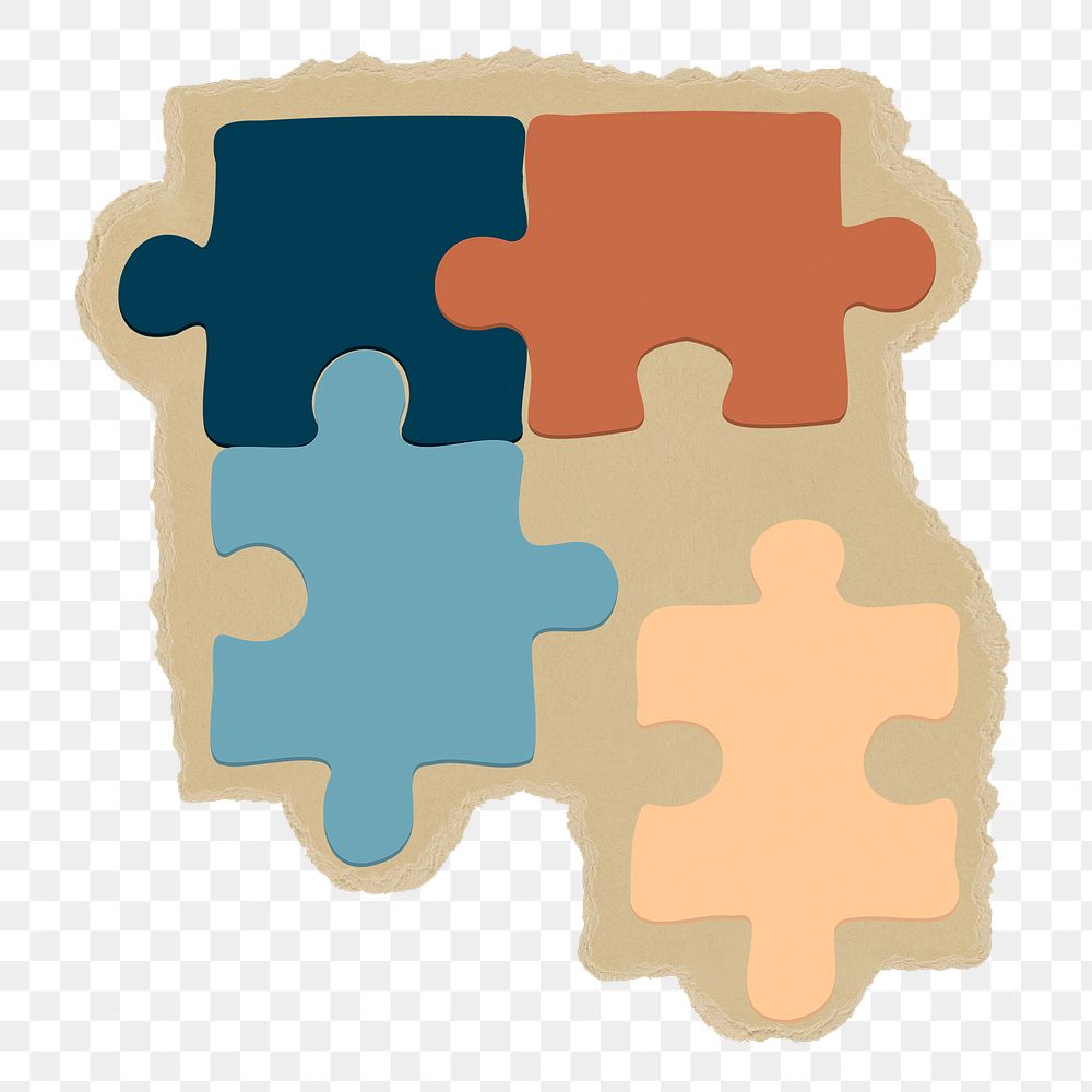 Jigsaws, business png sticker, ripped paper, transparent background