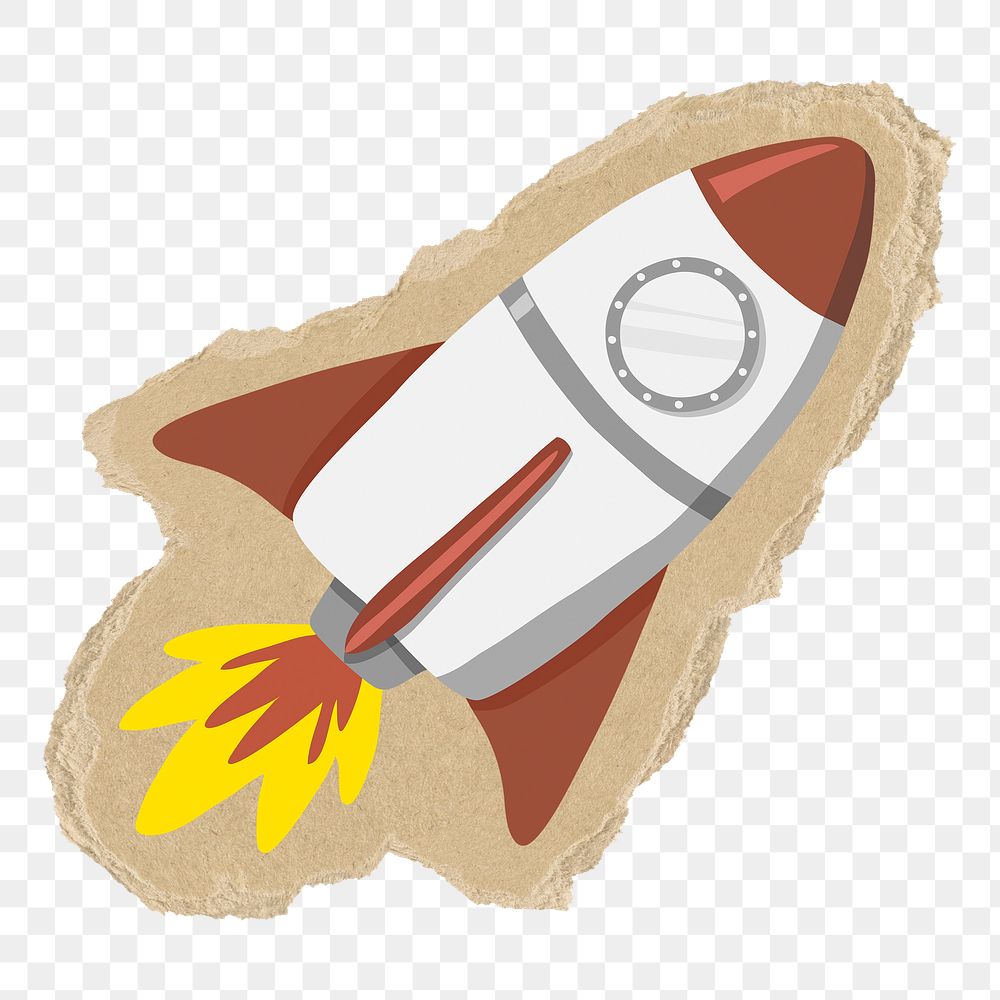 Launching rocket png sticker, ripped paper, transparent background