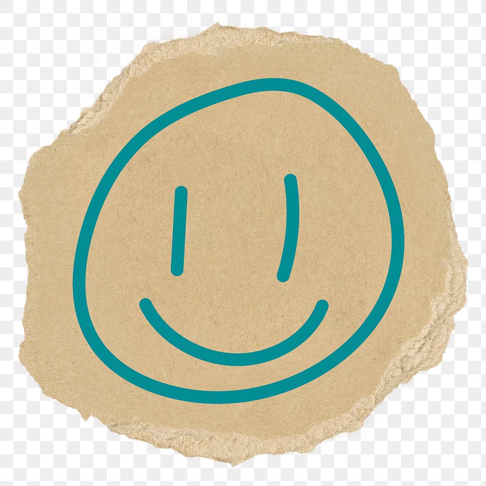 Smiling face doodle png sticker, ripped paper, transparent background
