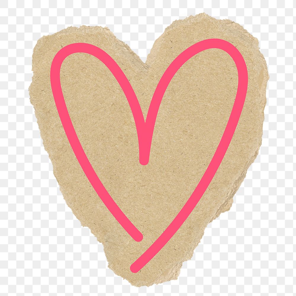 Heart doodle png sticker, ripped paper, transparent background