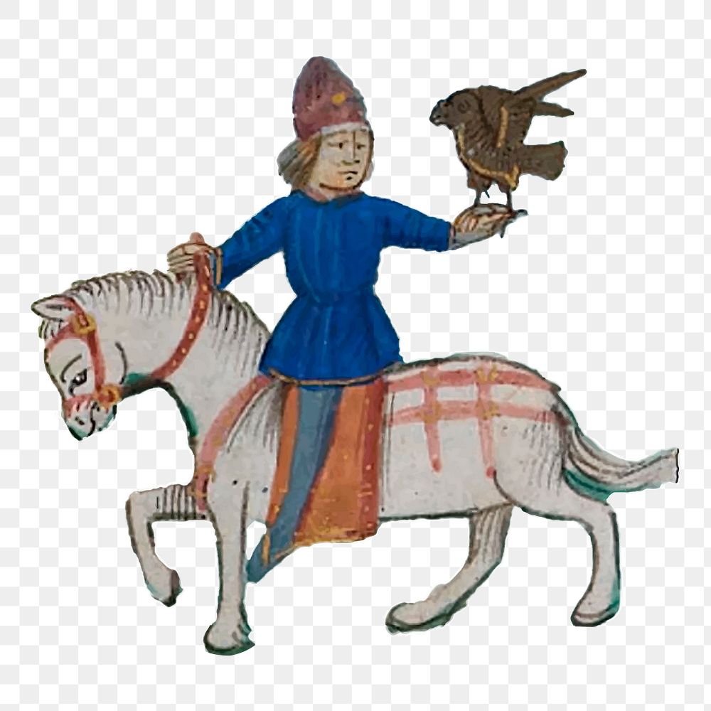 Png medieval man, horseback riding sticker illustration, transparent background. Free public domain CC0 image.