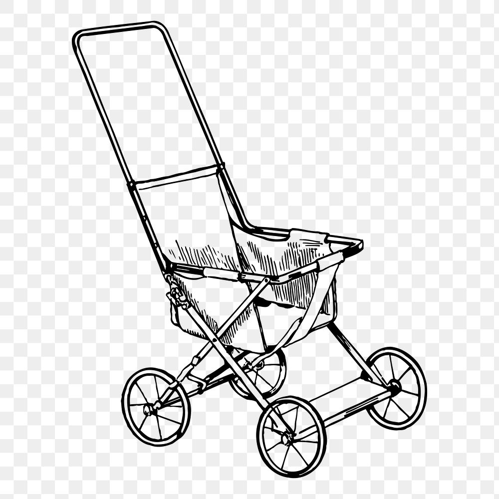 Stroller png sticker, vintage illustration, transparent background. Free public domain CC0 image.