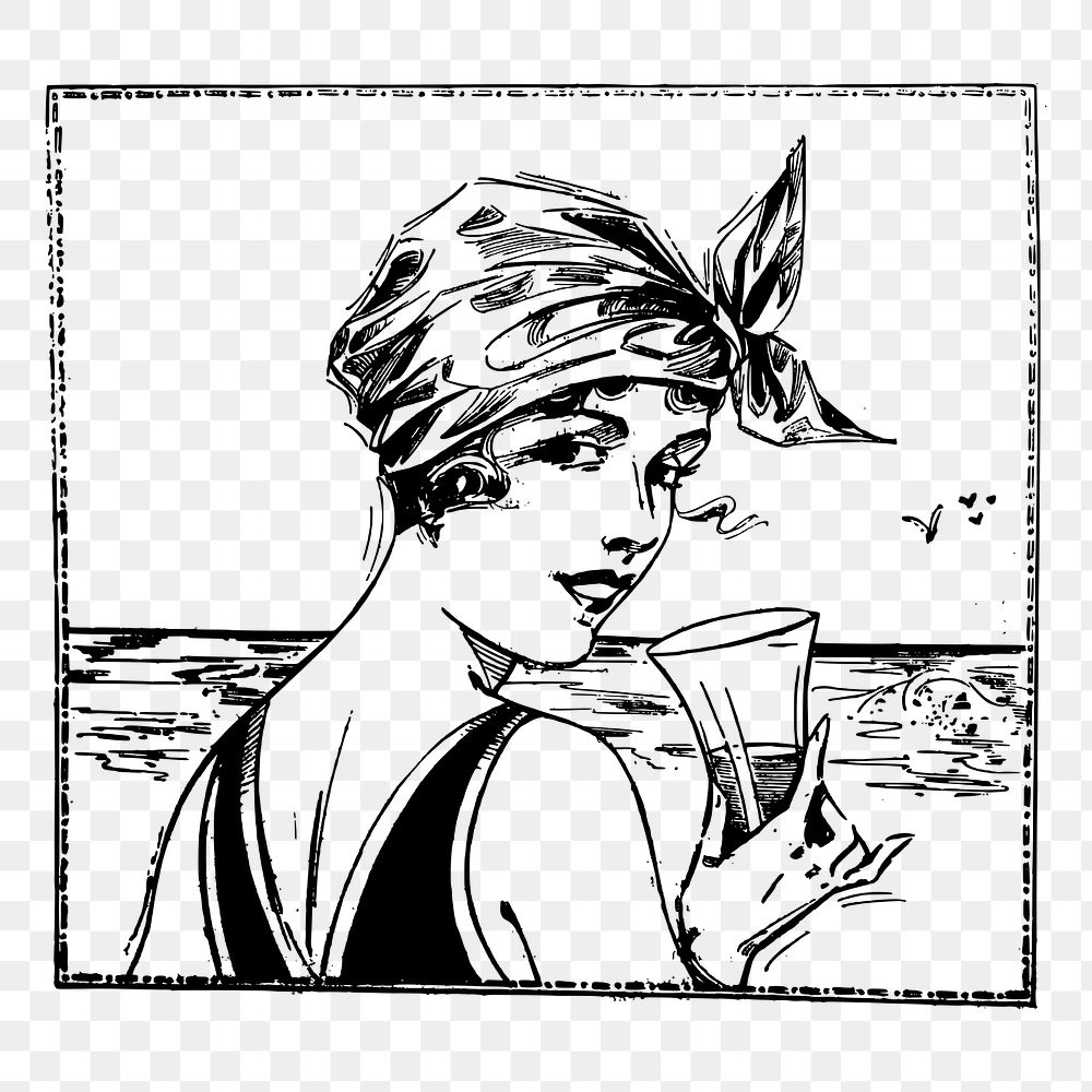 Summer woman png portrait sticker, vintage illustration, transparent background. Free public domain CC0 image.