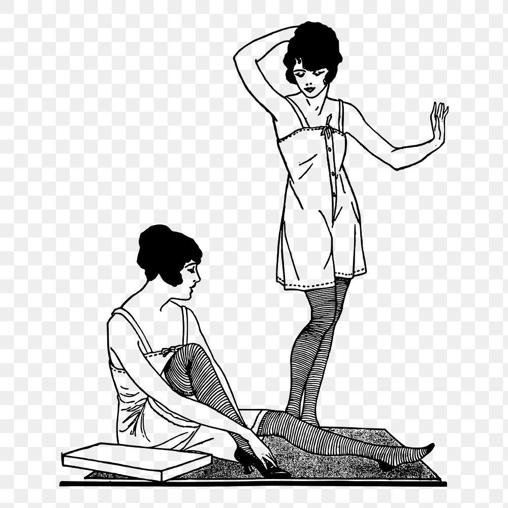 Ladies in undergarment png sticker, vintage illustration, transparent background. Free public domain CC0 image.