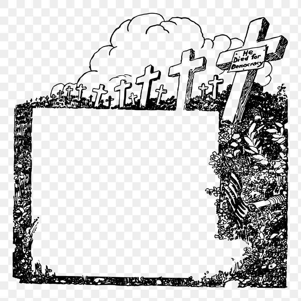 Graveyard frame png sticker, vintage illustration, transparent background. Free public domain CC0 image.