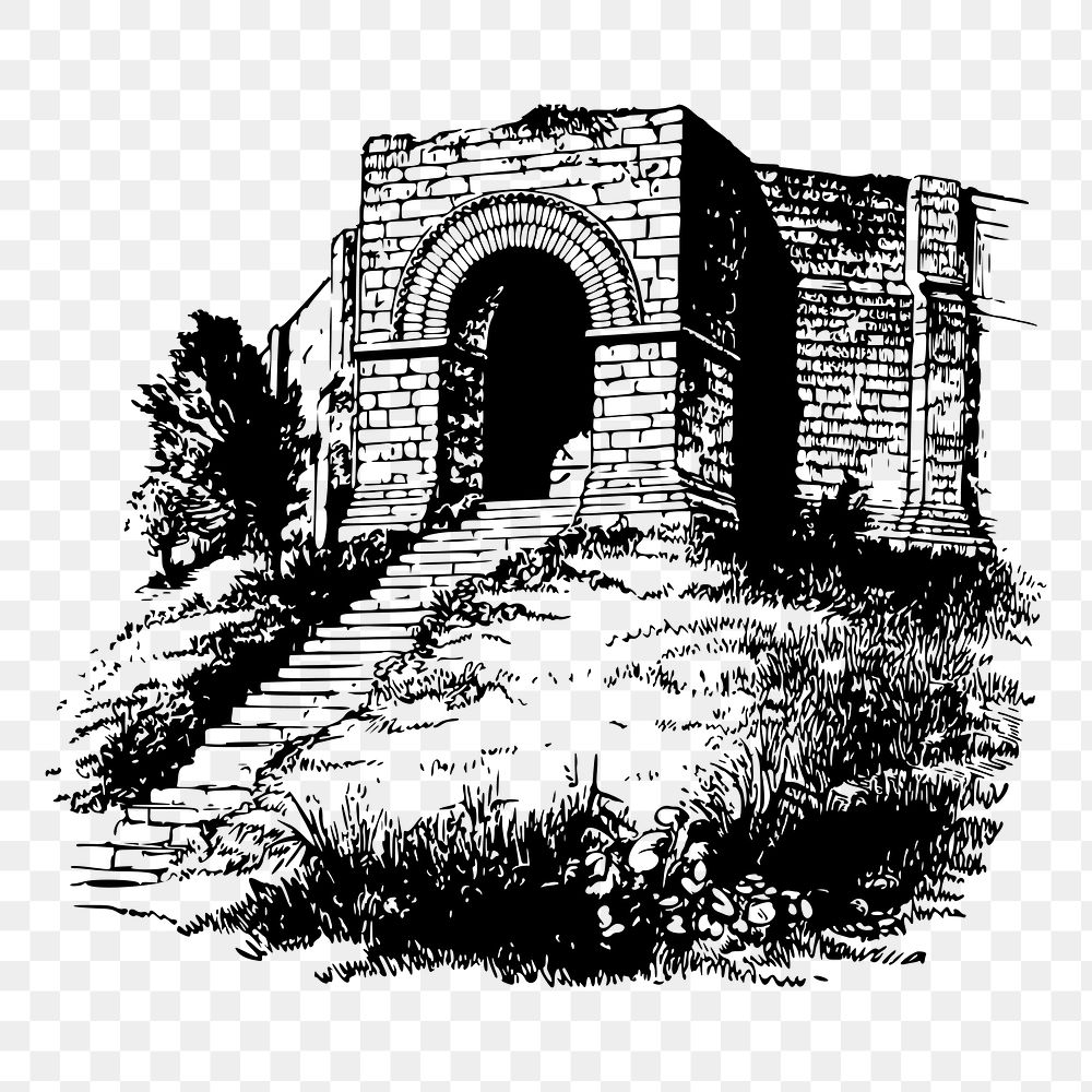 Castle gate png sticker, vintage architecture illustration, transparent background. Free public domain CC0 image.