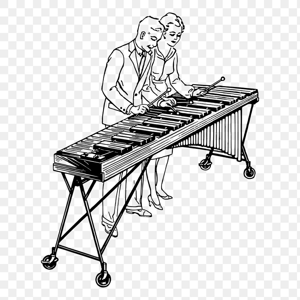 Couple playing png marimba sticker, vintage music illustration, transparent background. Free public domain CC0 image.