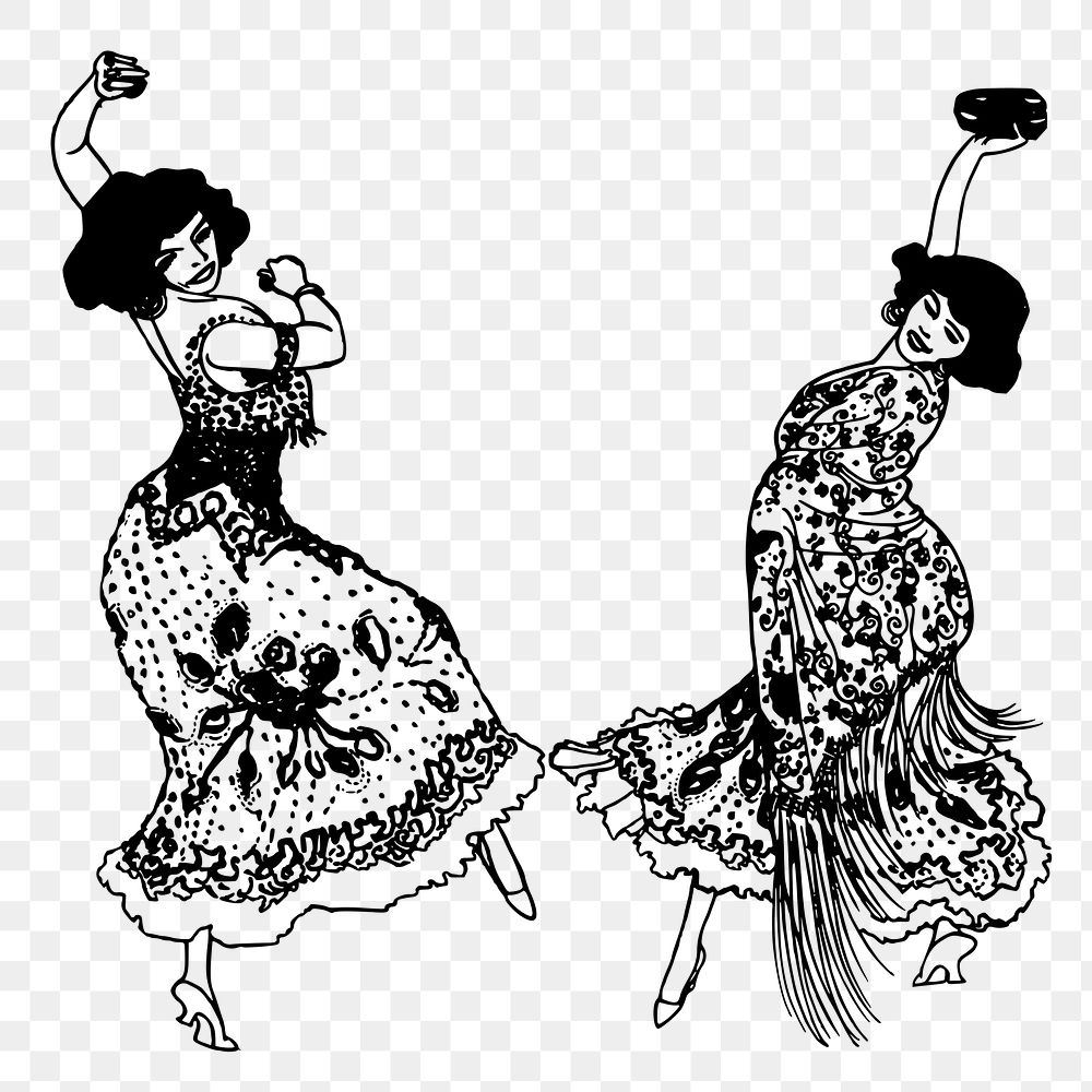 Female dancers png sticker, vintage illustration, transparent background. Free public domain CC0 image.