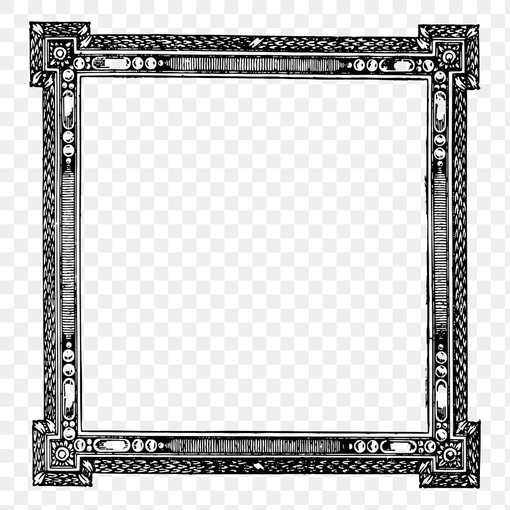 Square ornate frame png sticker, vintage illustration, transparent background. Free public domain CC0 image.