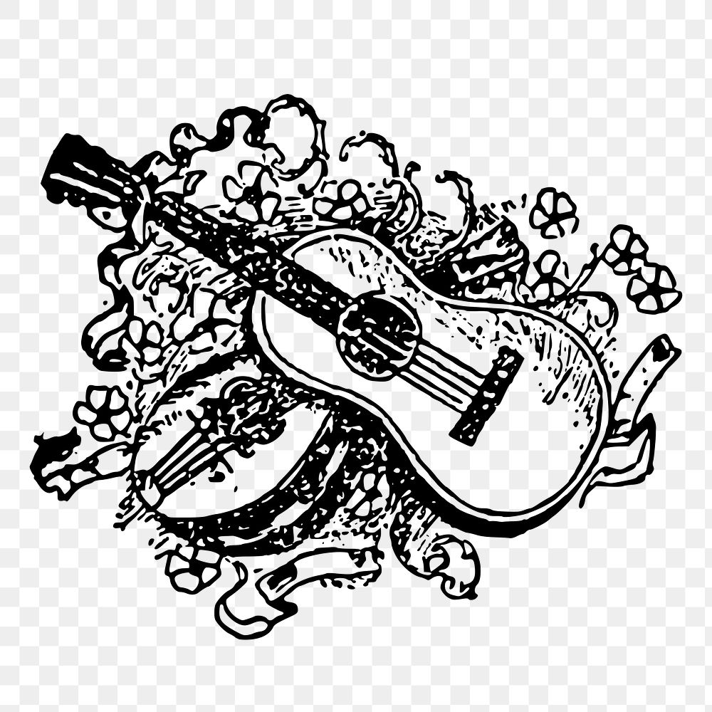 Acoustic guitars png sticker, vintage music illustration, transparent background. Free public domain CC0 image.