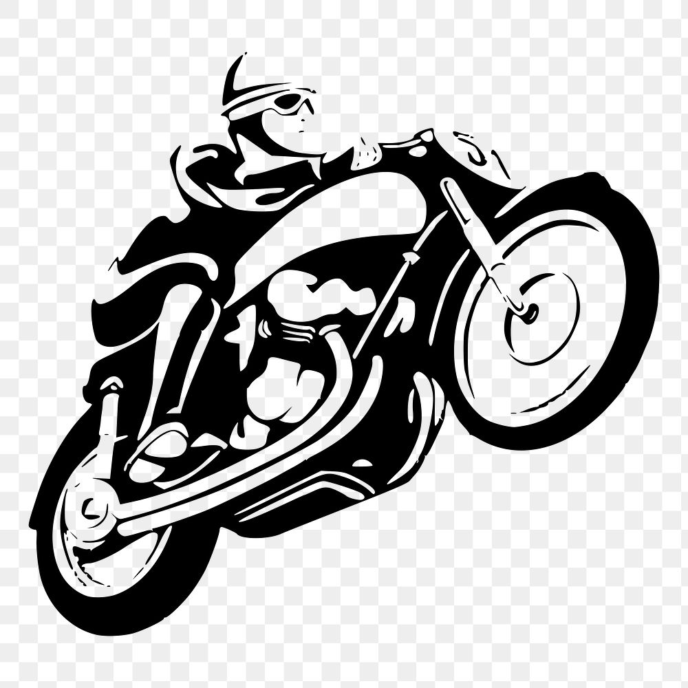 Biker silhouette png sticker, vintage transportation illustration, transparent background. Free public domain CC0 image.