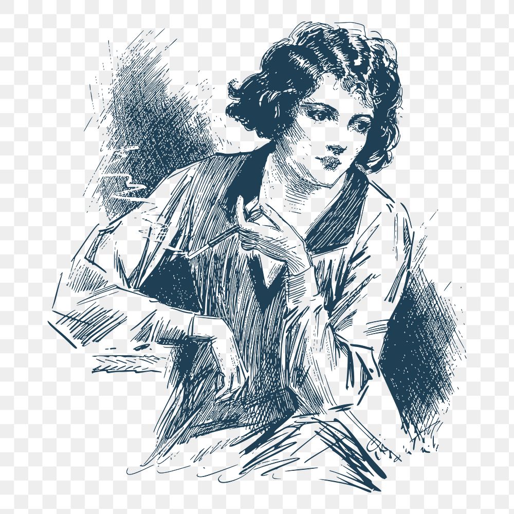 Classic lady smoking png sticker illustration, transparent background. Free public domain CC0 image.