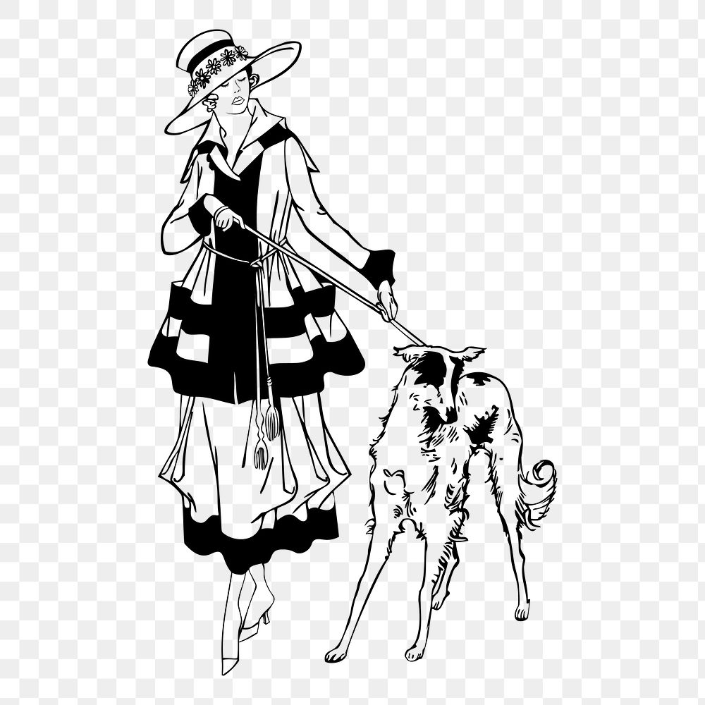 Lady walking dog png sticker illustration, transparent background. Free public domain CC0 image.