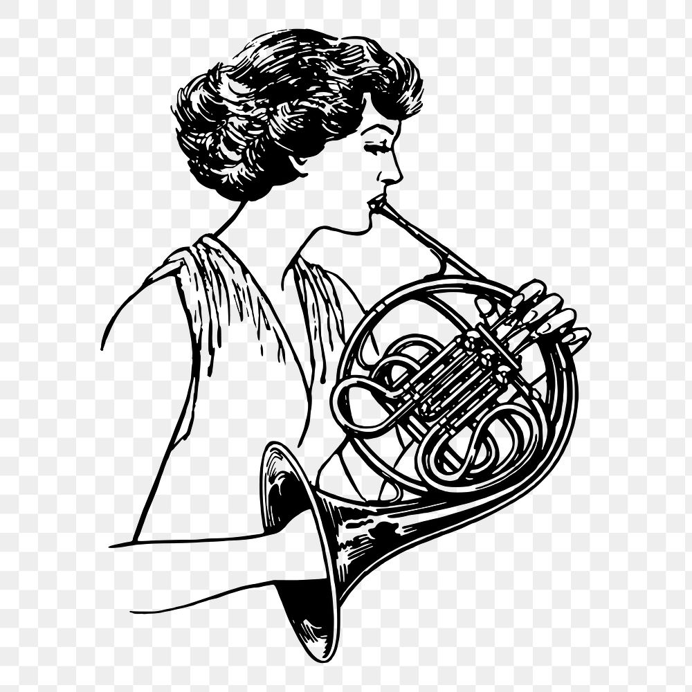 French horn instrument png sticker illustration, transparent background. Free public domain CC0 image.