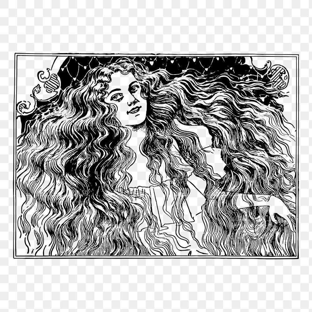 Long beautiful hair png sticker illustration, transparent background. Free public domain CC0 image.