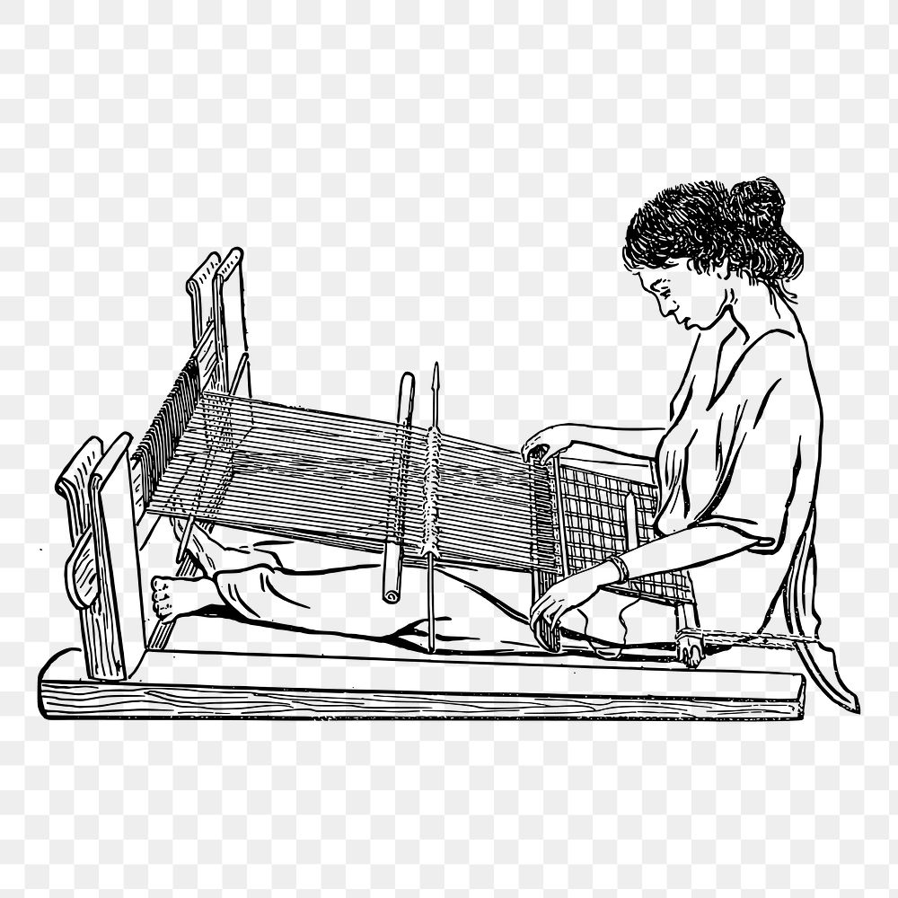 Woman weaving  png sticker illustration, transparent background. Free public domain CC0 image.