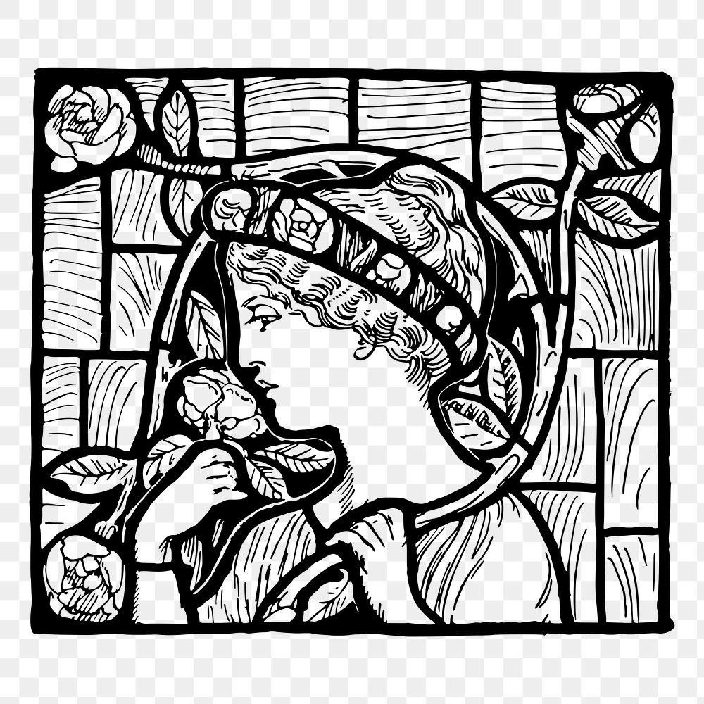 Woman sniffing rose png sticker illustration, transparent background. Free public domain CC0 image.