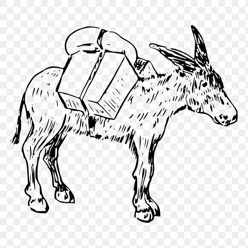 Donkey with luggage png sticker illustration, transparent background. Free public domain CC0 image.