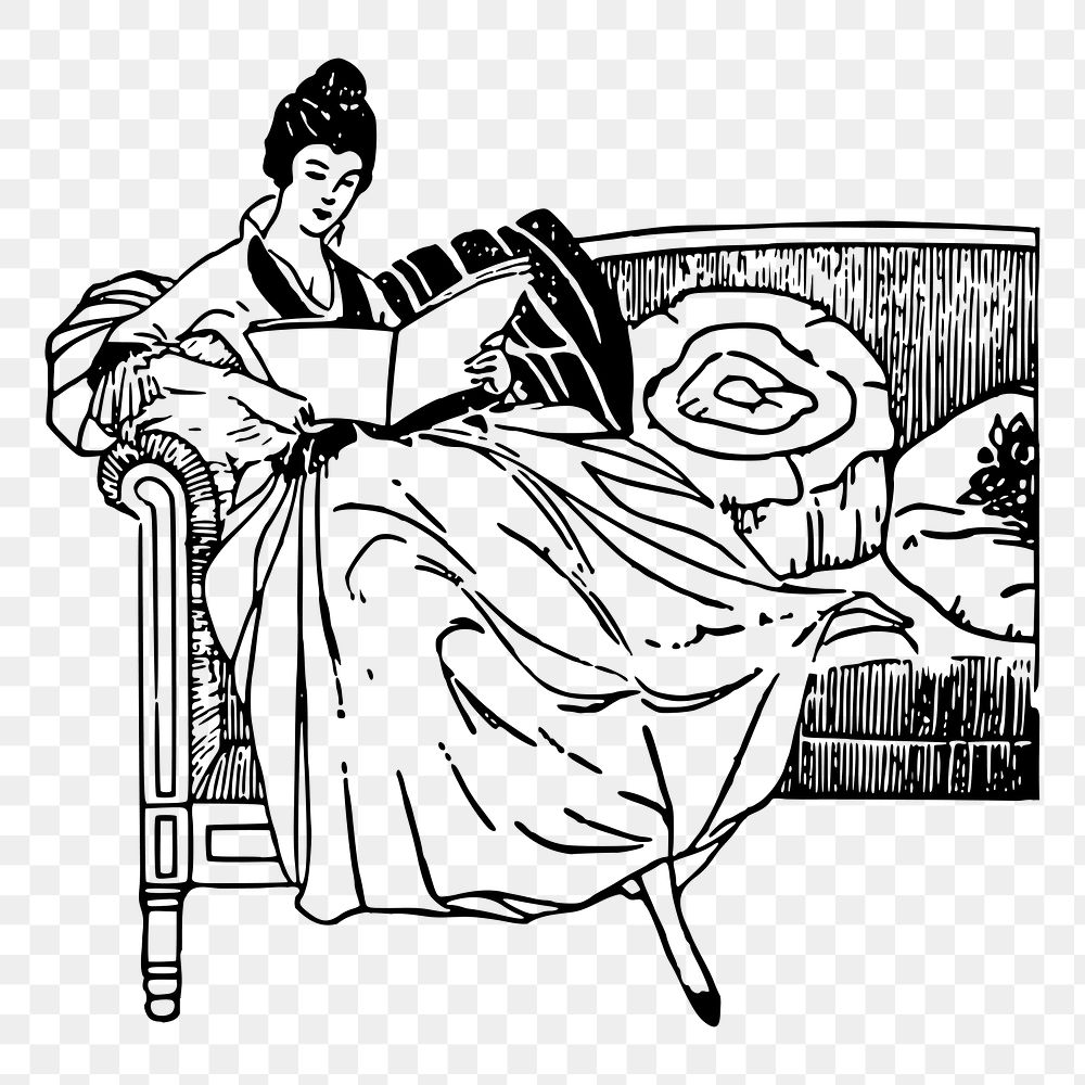 Woman reading png sticker illustration, transparent background. Free public domain CC0 image.