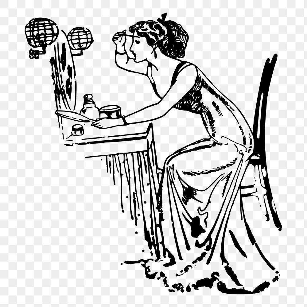 Woman applying makeup png sticker illustration, transparent background. Free public domain CC0 image.