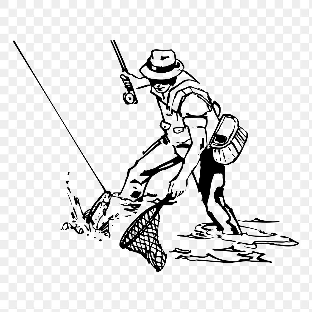 Fisherman png sticker illustration, transparent background. Free public domain CC0 image.