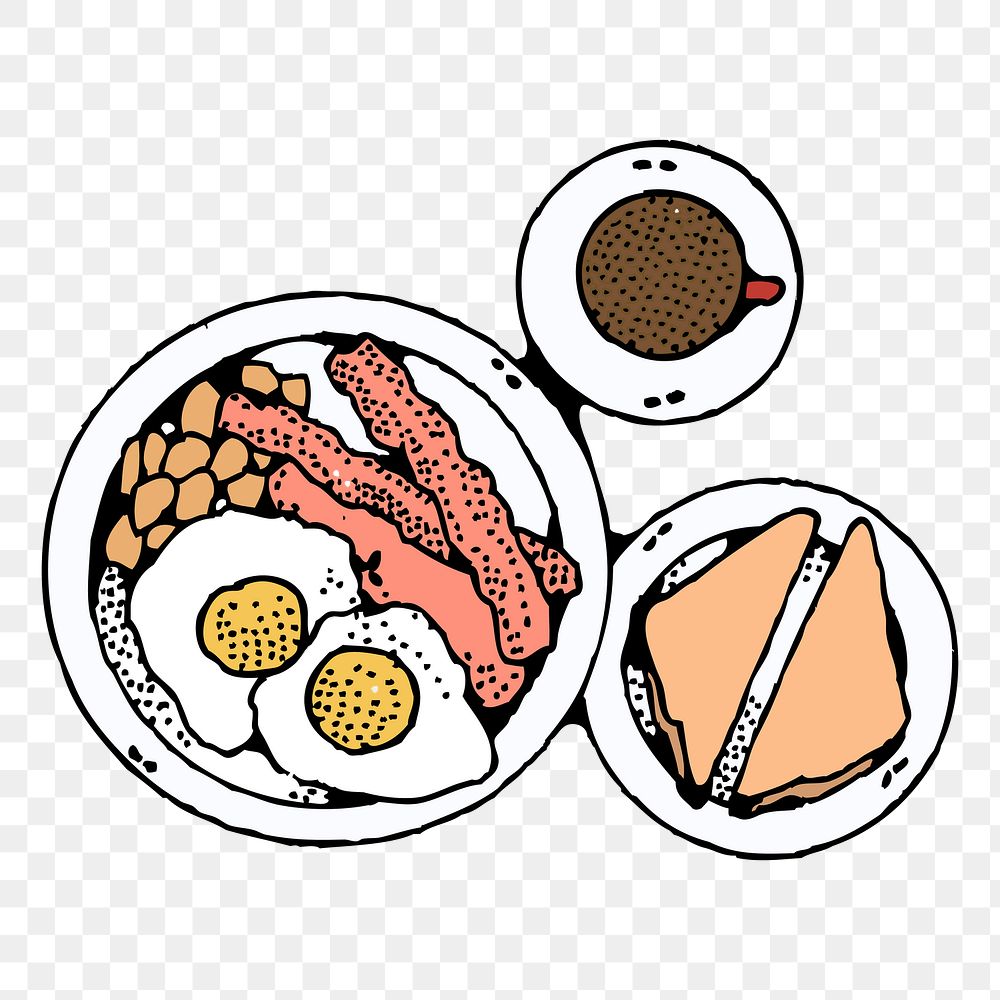 English breakfast png sticker illustration, transparent background. Free public domain CC0 image.