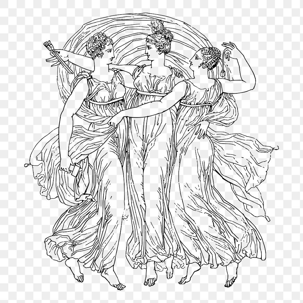 Three ladies png sticker illustration, transparent background. Free public domain CC0 image.