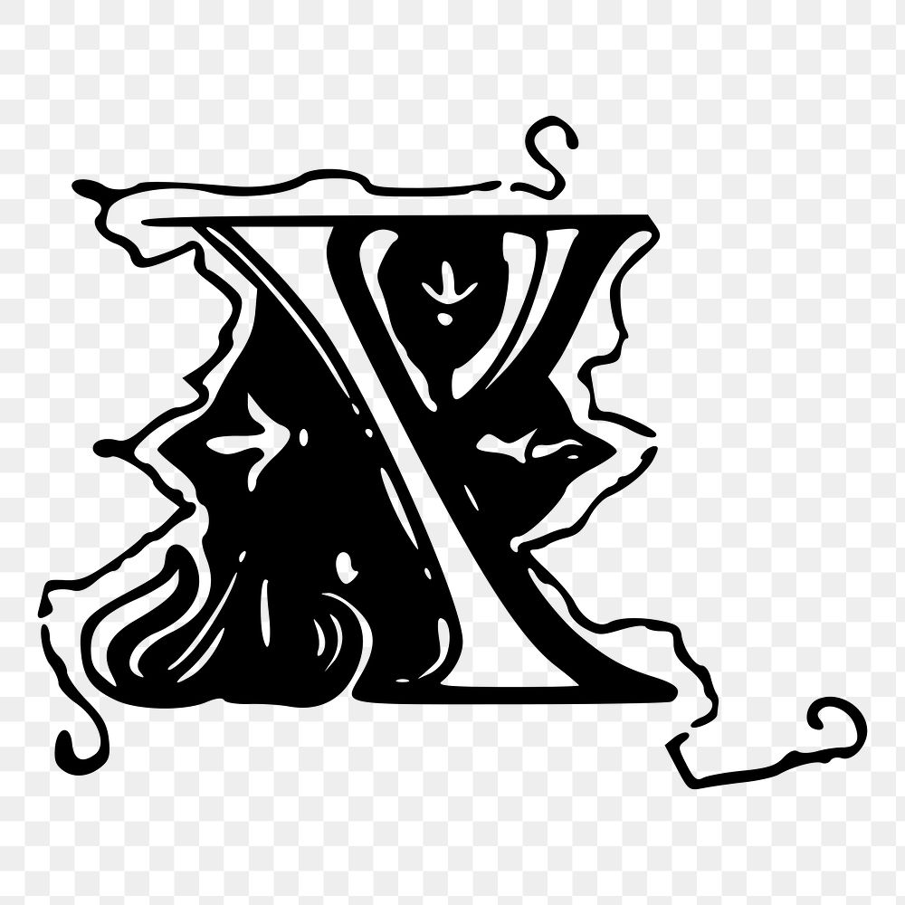 X letter png sticker, vintage illustration, transparent background. 
