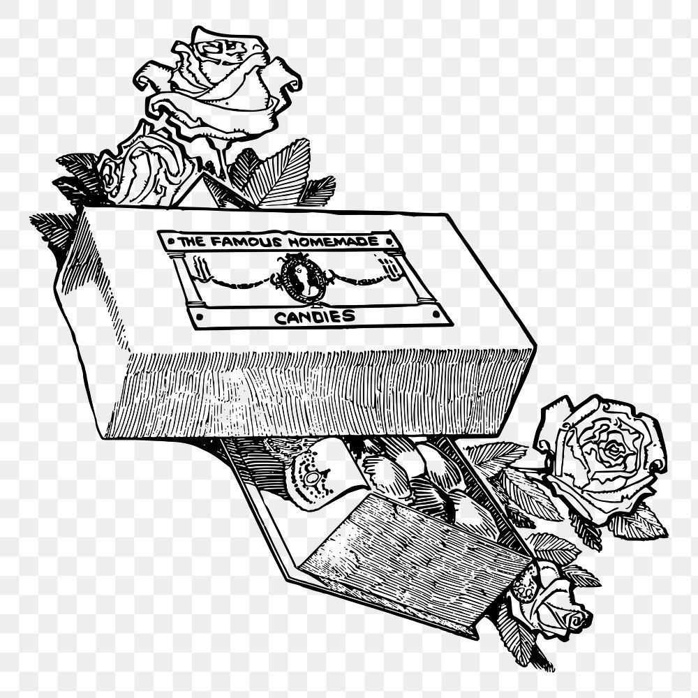Valentine's chocolate, rose png sticker, vintage illustration, transparent background. Free public domain CC0 image.