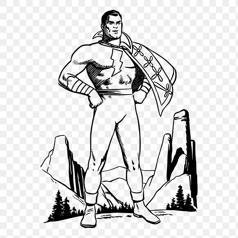 Superhero comic png sticker, vintage illustration, transparent background. Free public domain CC0 image.