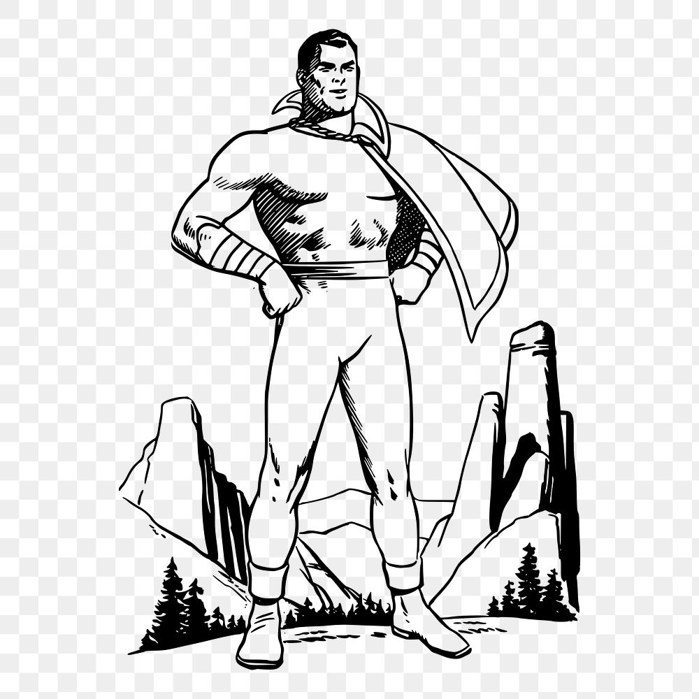 Retro superhero png sticker, vintage illustration, transparent background. Free public domain CC0 image.
