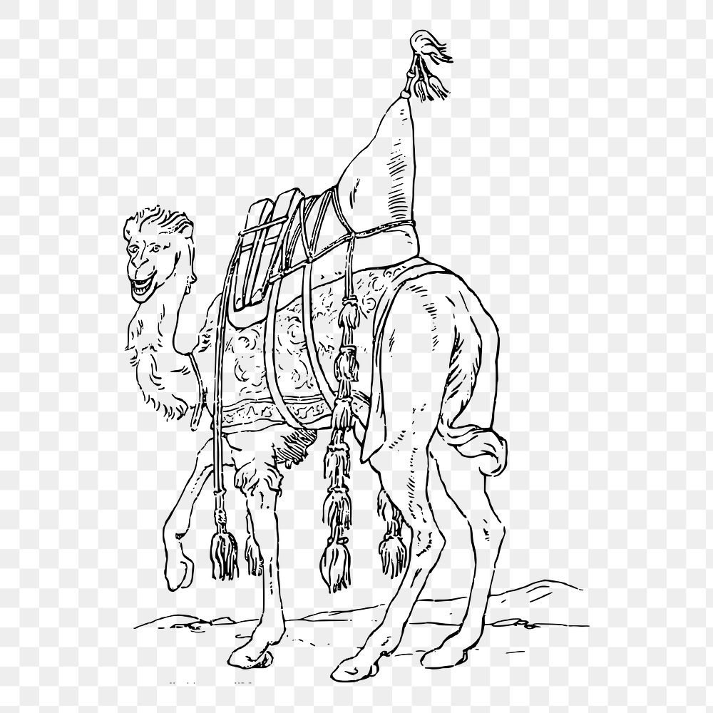 Loaded camel png sticker, vintage illustration, transparent background. Free public domain CC0 image.