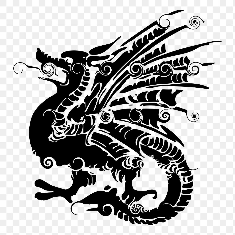 Mythical dragon png sticker, vintage illustration, transparent background. Free public domain CC0 image.