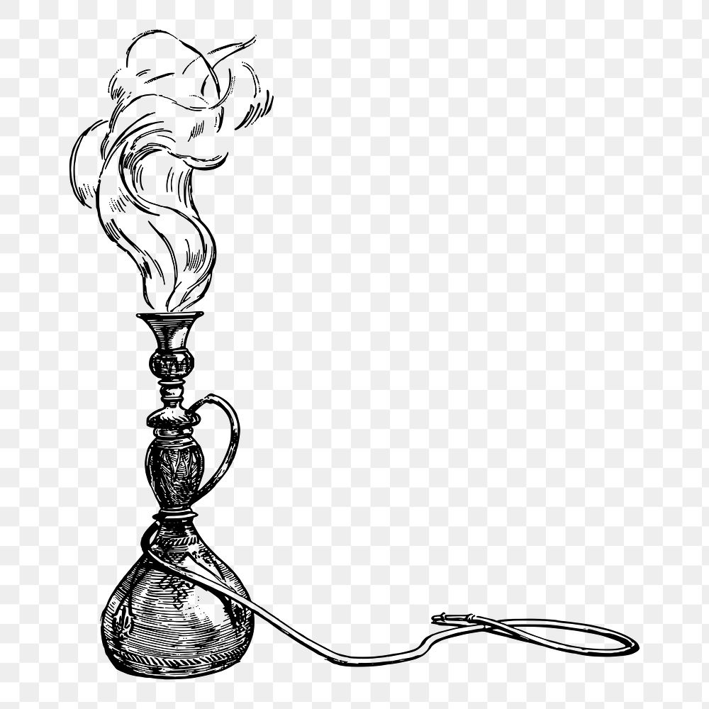 Hookah, smoking png sticker, vintage illustration, transparent background. Free public domain CC0 image.