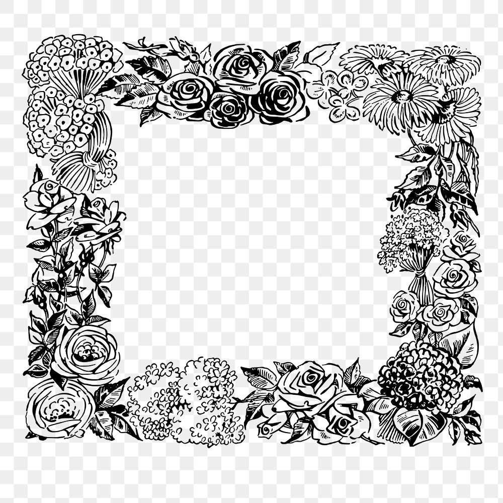 Floral frame png sticker, vintage illustration, transparent background. Free public domain CC0 image.