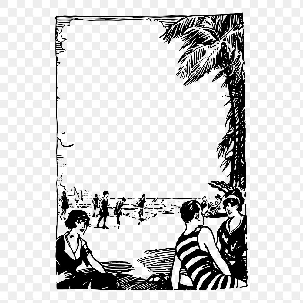 Retro beach frame png sticker, vintage illustration, transparent background. Free public domain CC0 image.