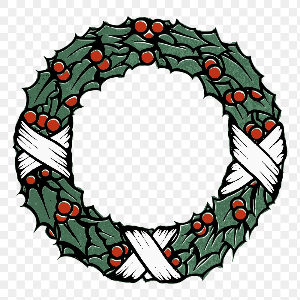Christmas wreath  png sticker, vintage illustration, transparent background. Free public domain CC0 image.