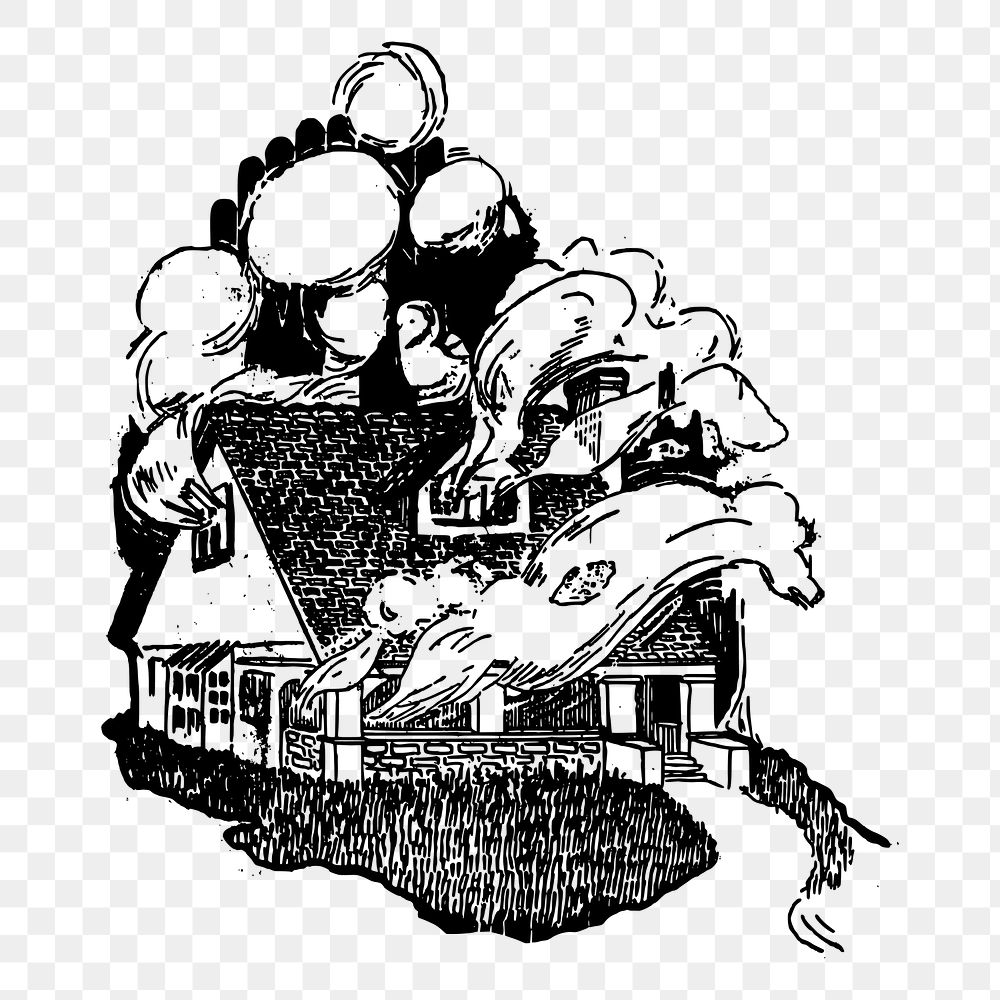 Smoky house png sticker illustration, transparent background. Free public domain CC0 image.