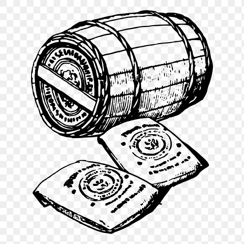 Barrel and Bags png sticker illustration, transparent background. Free public domain CC0 image.