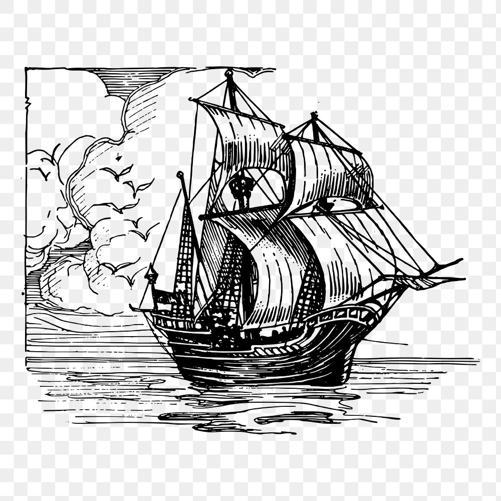 Sailing ship png sticker illustration, transparent background. Free public domain CC0 image.