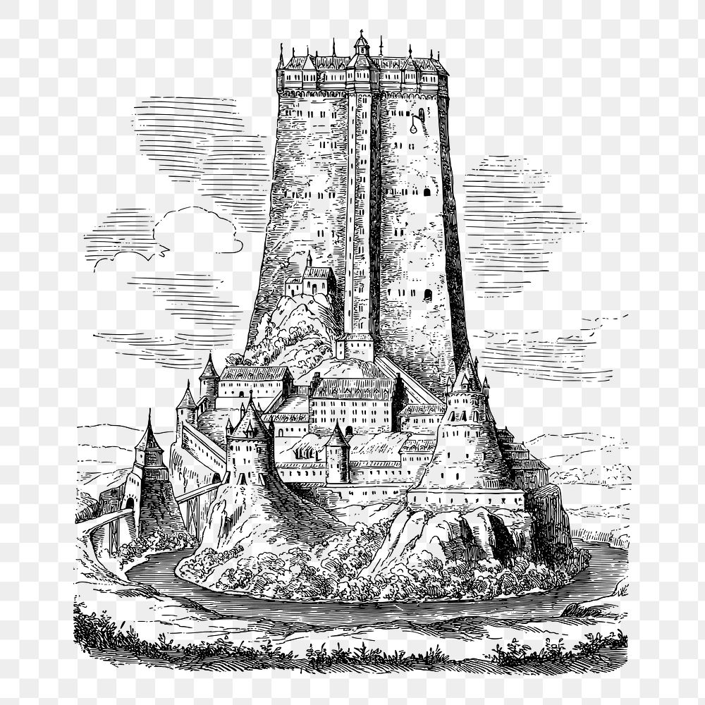 Tower castle png sticker illustration, transparent background. Free public domain CC0 image.