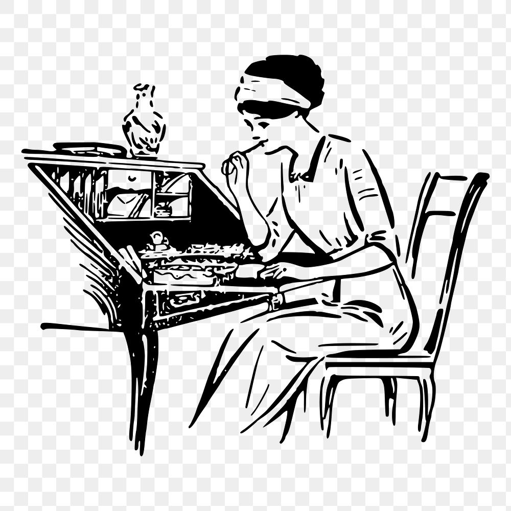 Woman studying png sticker illustration, transparent background. Free public domain CC0 image.