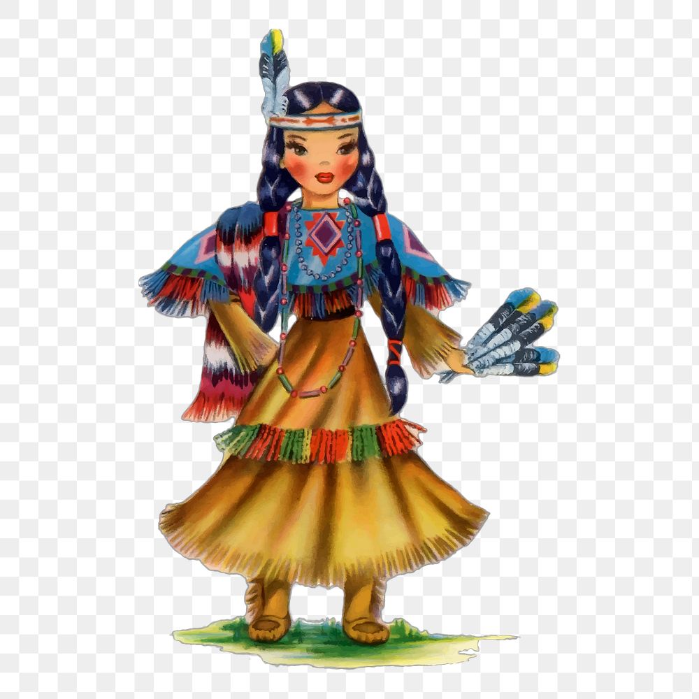 Native American woman png sticker, traditional illustration, transparent background. Free public domain CC0 image