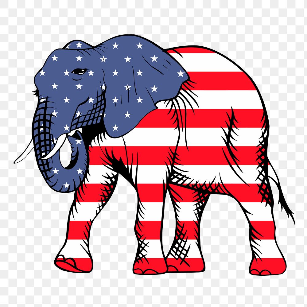 US flag elephant png sticker, animal illustration, transparent background. Free public domain CC0 image