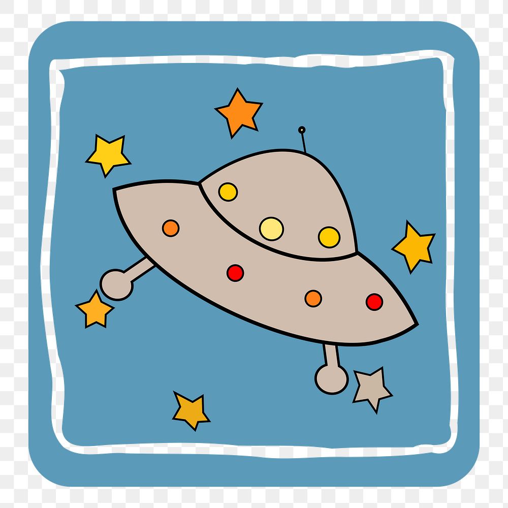 UFO spaceship png sticker, cute doodle, transparent background. Free public domain CC0 image