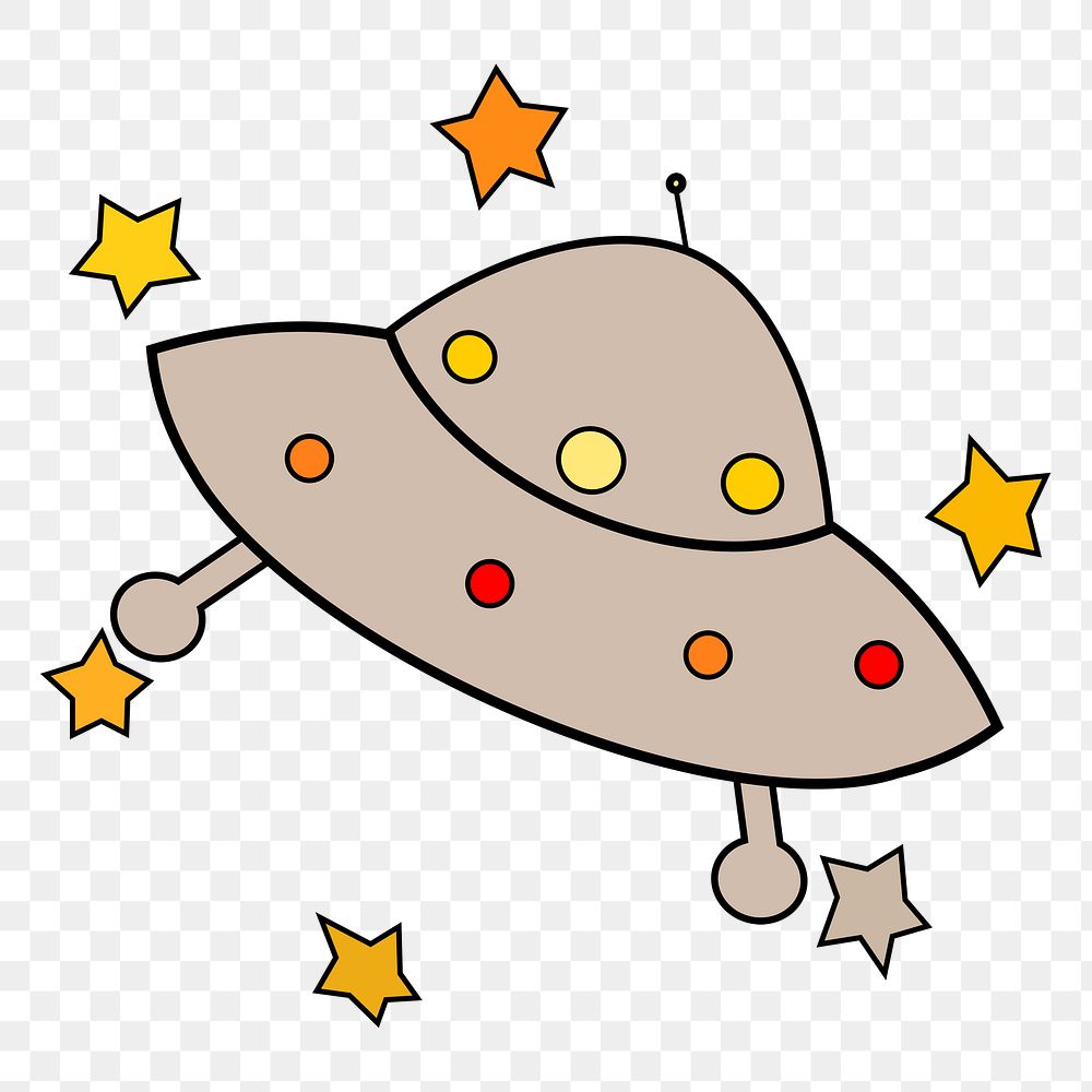 UFO spaceship png sticker, cute doodle, transparent background. Free public domain CC0 image