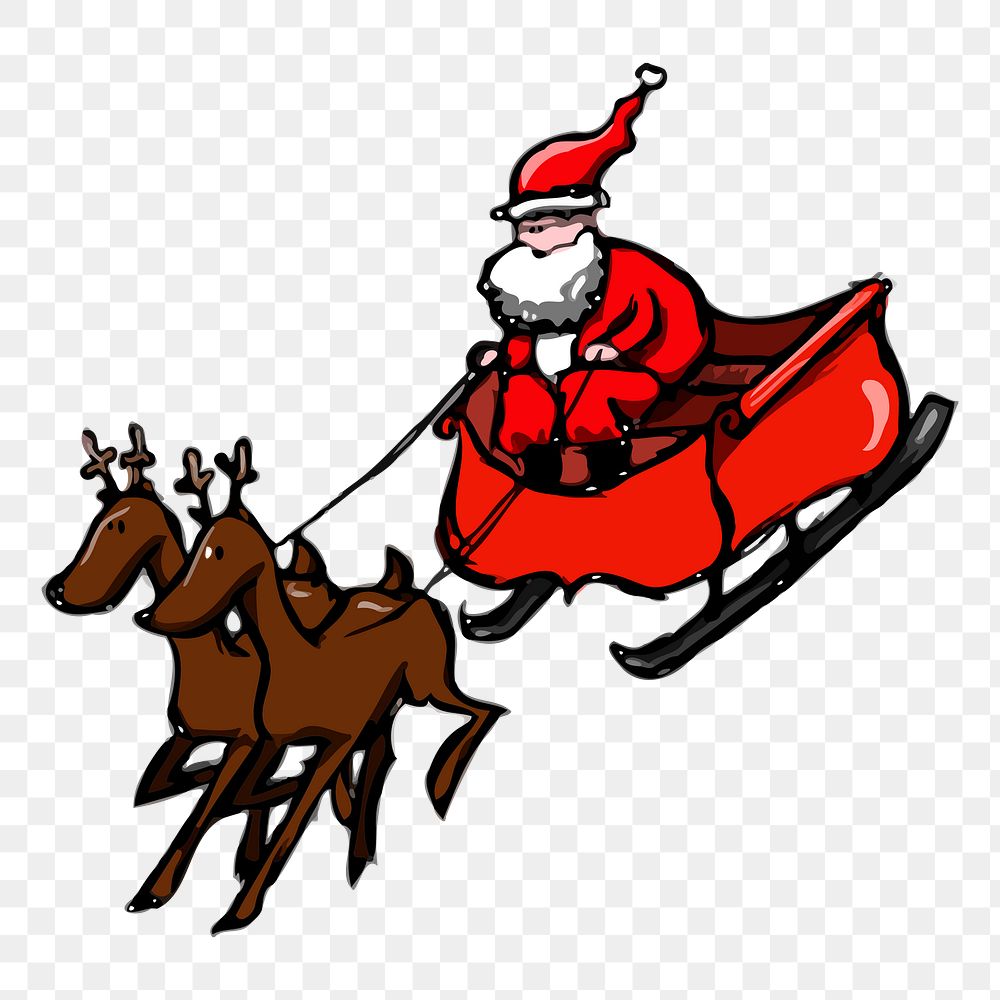 Santa sleigh png sticker, Christmas illustration, transparent background. Free public domain CC0 image
