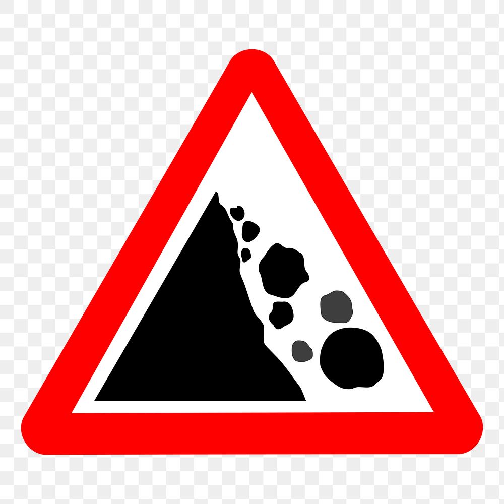 Falling rocks sign  png sticker, transparent background. Free public domain CC0 image.